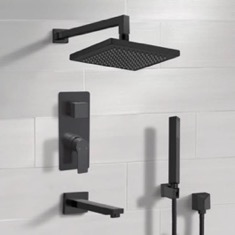 Matte Black Tub and Shower Faucet Set with Handheld, Rain Shower Head